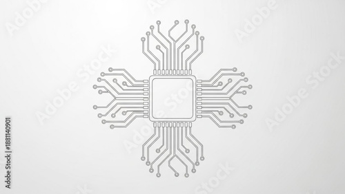 Central Processing Unit CPU Chip Icon with Circuit Board Lines