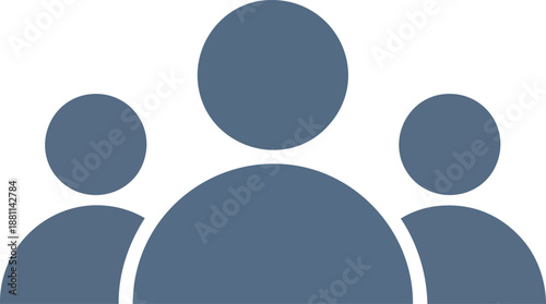 Simple blue icon representing a group of three users or team members, ideal for profiles, social networking, or organizational concepts
