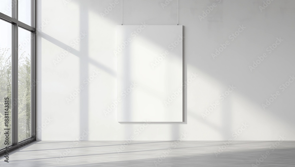 Fototapeta premium blank white poster mounted on a light gray wall