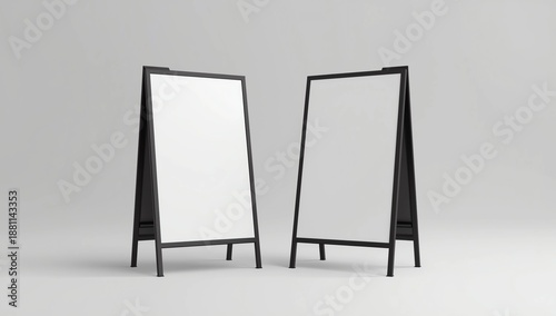 Blank white square A frame metallic outdoor advertising sandwich stand mockup set, isolated, 3d rendering. Clear street signage board mock up. A-board with metal frame template 