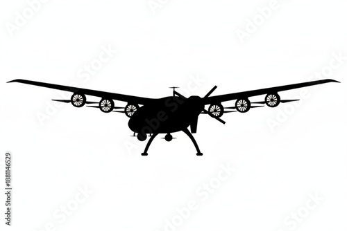 Unmanned Aerial Vehicle Silhouette: A sleek, dark silhouette of an unmanned aerial vehicle, its wings outstretched, poised in flight.