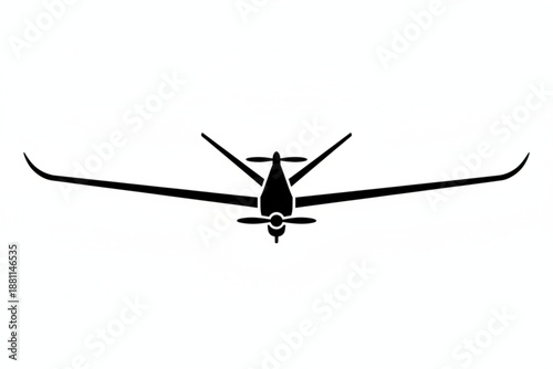 Soaring Silhouette: An elegant monochrome depiction of a glider, seen from a direct front perspective, set against a clear background, evokes a sense of freedom, adventure, and the beauty of flight.