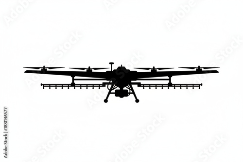 Precision in the Skies: A detailed silhouette of an agricultural drone, poised and ready to take flight for precision farming and aerial surveying