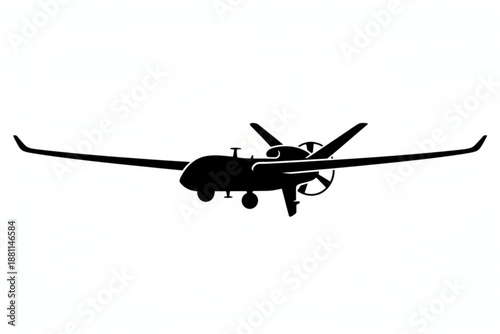 Silhouette of a Drone: This image is a stark silhouette of a modern unmanned aerial vehicle (UAV), a powerful symbol of technology, surveillance, and aerial capability.