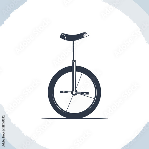 A minimalist, flat design graphic of a dark blue unicycle. This icon represents balance, skill, and a unique mode of transport