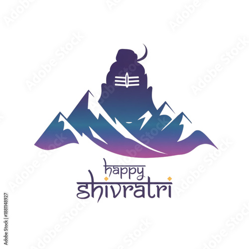 Happy shivratri illustration with lord shiva's silhouette over mountains Vector, illustration
