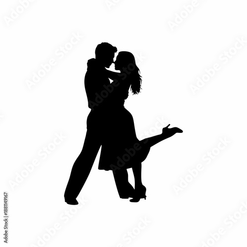 Romantic Couple Dancing Silhouette in Intimate Embrace