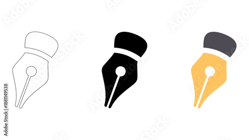 Calligraphy pen nib icons solid, line, and colourful styles for artistic lettering  writing tools