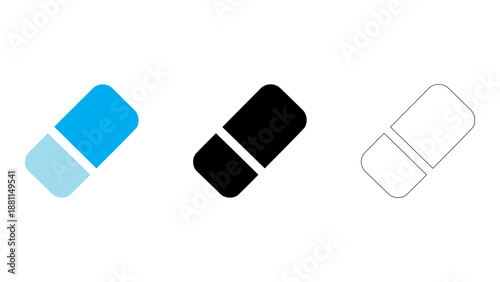 Colourful solid and line eraser icon set - vector edit delete tool symbol