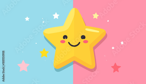 Happy Star Character on Pastel Background