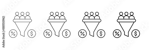 Conversion Rate Icons Vector Set In Different Stroke Line Style