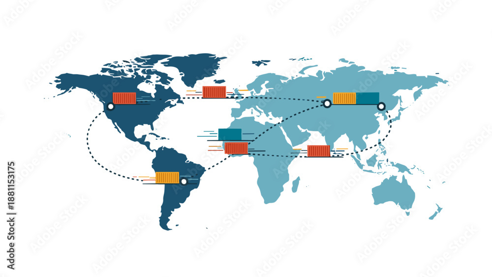Obraz premium Global connectivity network map with interconnected continents and data points