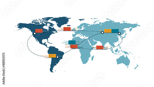 Global connectivity network map with interconnected continents and data points