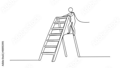 Person climbing ladder outdoor staircase with handrail in daytime