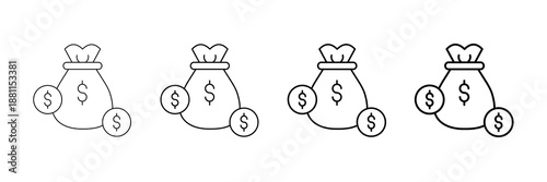 Revenue Stream Icons Vector Set In Different Stroke Line Style