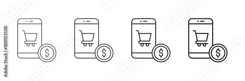 In-App Purchase Icons Vector Set In Different Stroke Line Style