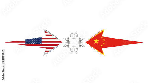 American and chinese flags pointing towards each other with a connector