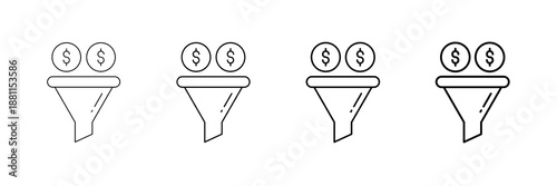 Monetization Funnel Icons Vector Set In Different Stroke Line Style