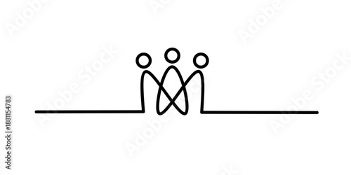 three-person collaboration line icon. people connection logo