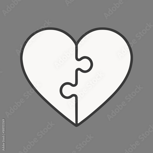 Two puzzle pieces joining into a heart flat vector