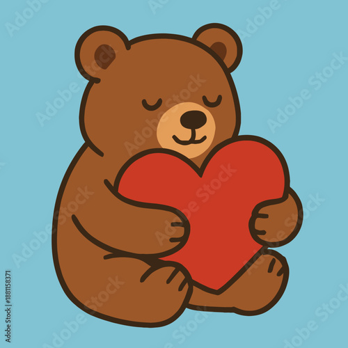 Simple teddy bear holding a heart flat vector