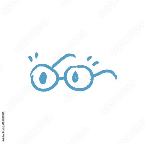 Hand-drawn blue glasses icon in a minimalist doodle style isolated on white background