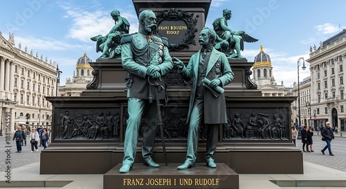 Statues of Franz Joseph I and Rudolf in Vienna, Austria.
