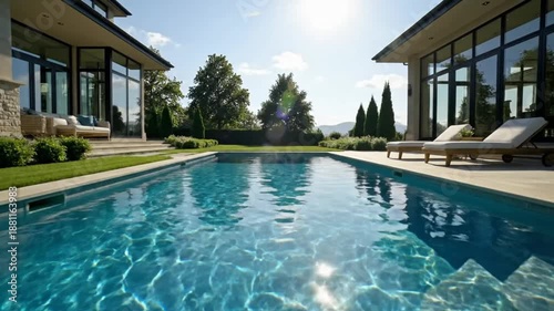 Wallpaper Mural Luxurious outdoor swimming pool between two modern houses with sun loungers on a sunny day Torontodigital.ca