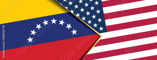 venezuela and american flags combined in creative horizontal split for global news and political partnership