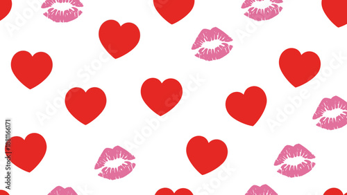 Valentine's Day pattern of hearts and lips.