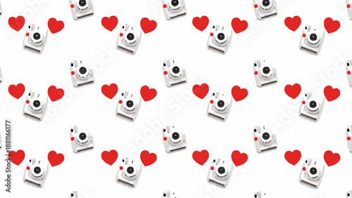 Cameras and hearts pattern design.