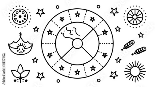 Zodiac sign Gemini constellation coloring page for kids, astronomy line art vector.