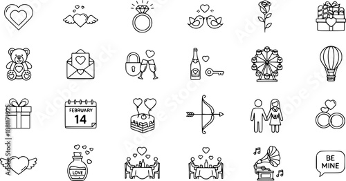 Valentine's Day Icons: Love Symbols, Gifts, Couples, Romance, Celebration