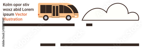 Transportation, public commute, urban mobility, travel planning, environment-friendly travel, minimal design. A stylized bus and cloud with modern lines. Public commute and urban mobility concepts
