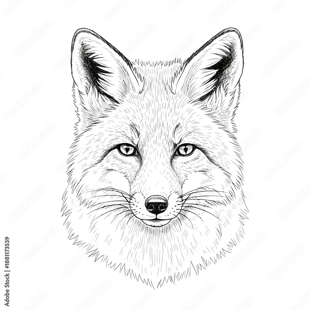 Fototapeta premium Detailed ink sketch portrait of a fox face on white background