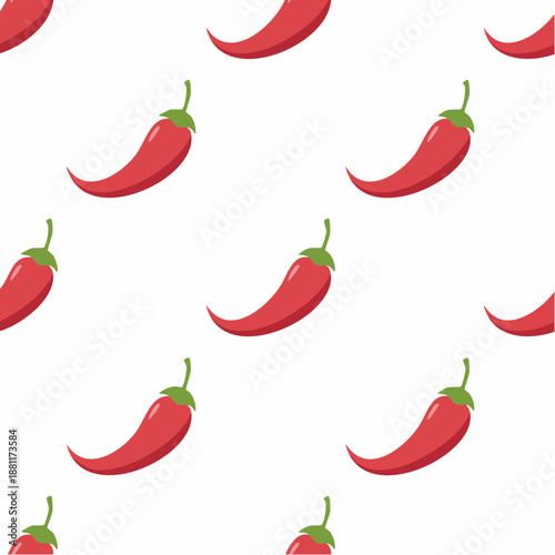 Pattern of red chili peppers arranged in a seamless repeat design viewed from directly above
