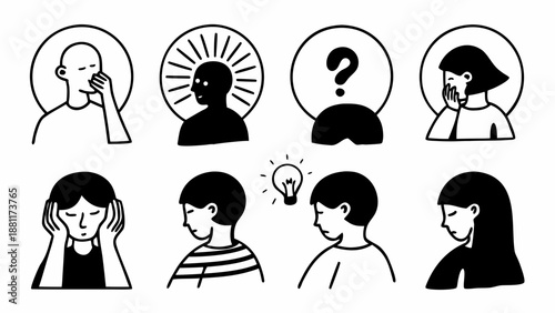 Creative hobby and daily life activity icon set, hand drawn doodle vector illustration of woman drawing, playing guitar, and crafting.