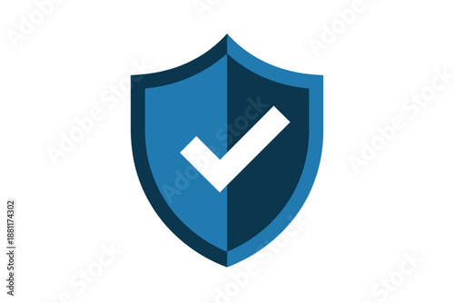 Blue Shield with White Checkmark Icon for Security and Protection Concepts
