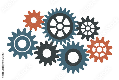 Colorful Gears Interlocking Mechanism Illustration