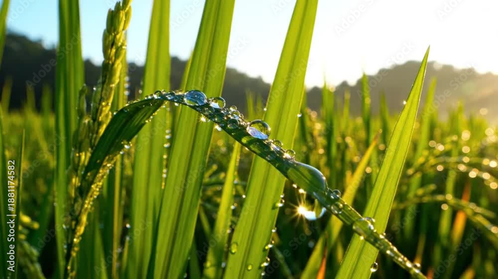 custom made wallpaper toronto digitalMorning light shining through dewdrops on vibrant green rice plants creating a tranquil scene