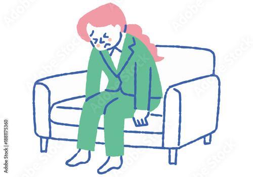 Woman collapsing on the sofa, exhausted from work_color