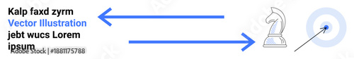 Strategic planning, business growth, decision-making, leadership, success, goal setting. Visual with a chess knight pointing toward a target. Strategic planning and goal achievement theme
