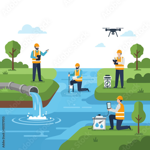 Environmental Inspectors Monitoring Water Quality.