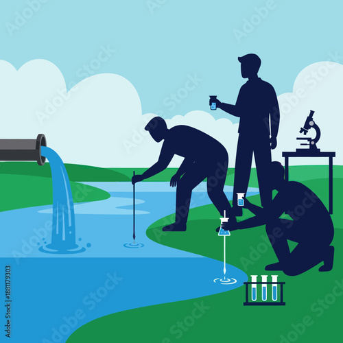 Scientists Collecting Water Samples from Fountain.