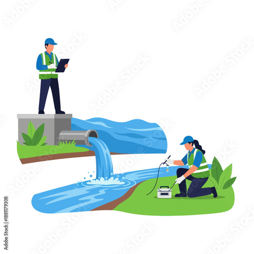 Engineers Inspecting Water Flow and Quality.