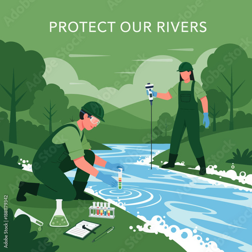 Environmental Scientists Testing River Water Quality.
