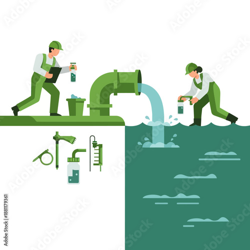 Workers Polluting Water with Industrial Waste.