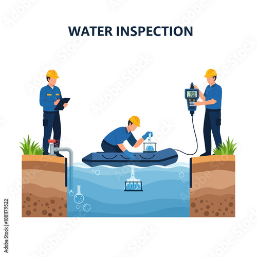 Water Inspection Workers Checking Water Quality.