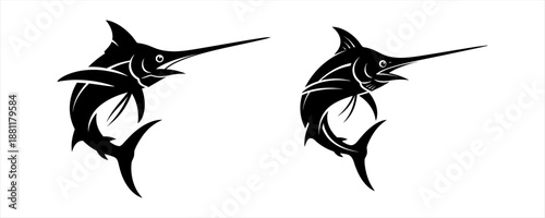 Dynamic black marlin fish vector illustration pair, ideal for sport fishing logos and marine designs