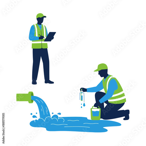 Workers Sampling Water from Polluted Source.